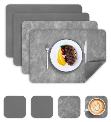 Image de Sets de table lavables, imitation cuir, lot de 6 avec 6 sous-verres, gris foncé, 43x30 cm