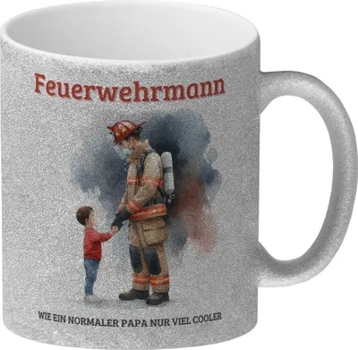 Produktbild von Feuerwehrmann mit Sohn Glitzer-Kaffeebecher