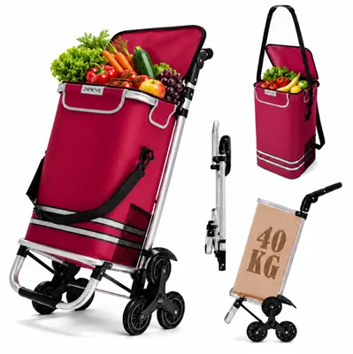 Immagine prodotto di Carrello della spesa 24MOVE® ALEGRE 3in1: carrello pieghevole con scomparto refrigerato, rosso