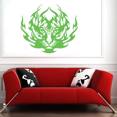Produktbild von Wandtattoo - Wandaufkleber - Wandtattoo "Tiger Tribal" - 60cm x 52cm lindgrün - Dekoration Küche Wohnzimmer Wand