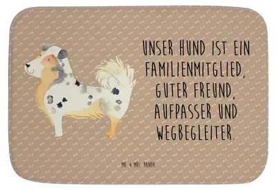 Produktbild von Mr. & Mrs. Panda Badezimmerteppich Hund Australien Shepherd - Hundeglück - Geschenk, Spruch, Sprüche, duschmatte, badezimmervorleger, Familie, Badteppich, Badvorleger