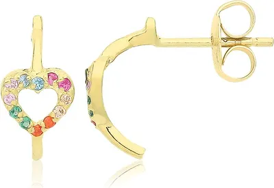 Produktbild von Schöne 9 Karat (375) Gold Herz Damen - Paar Creolen mit Zirkonia - 11mm*6mm; TRS36262
