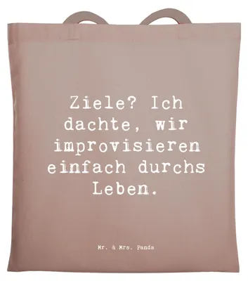 Produktbild von Mr. & Mrs. Panda Jutebeutel Spruch Lebensziele Improvisation - Braun Pastell - Geschenk, Gefühle, Tote Bag, studententasche, Träume, Tasche, Zitat, Lebensfreude, Gefühl