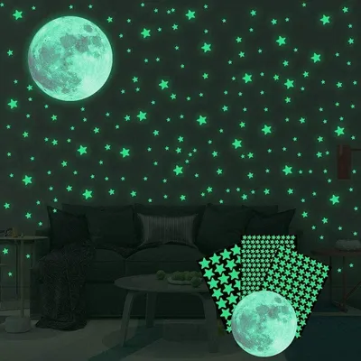 Produktbild von CHPN – Im Dunkeln leuchtende Aufkleber – Mond- und Sternaufkleber – Im Dunkeln leuchtende – Kinderzimmerdekoration – Heimdekoration – Geschenk – Leuchtende Aufkleber – Mond – Sterne – Mehr als 300 Stück