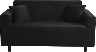 Produktbild von Čierna rozťahovacia stolička Pohovka Slipcover pre 2 sedadlá - Polyesterová tkanina Nekĺzavý mäkký poťah pohovky, umývateľná ochrana nábytku