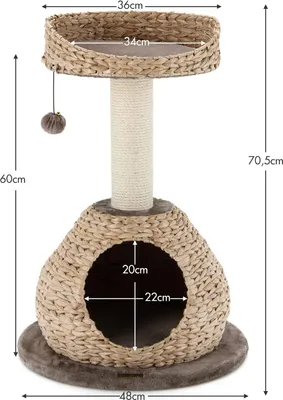 Obrázek produktu pro COSTWAY φ48x70,5cm kočičí strom s jeskyní, kočičí škrabadlo dřevo, kočičí škrabadlo malé, aktivita strom kočka nábytek strom lezení kočka dům