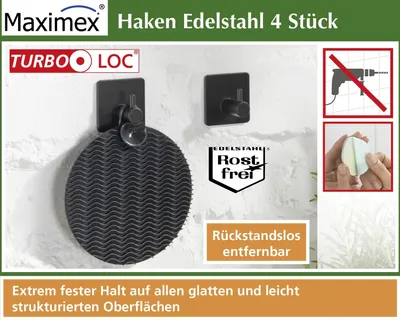 Produktbild von Turbo-Loc® Haken Edelstahl schwarz 4er Set