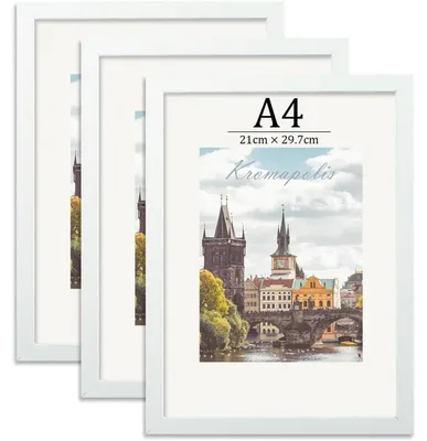 Image de Lot de 3 cadres photo format DIN A4, en MDF, avec vitre en acrylique, de couleur blanche