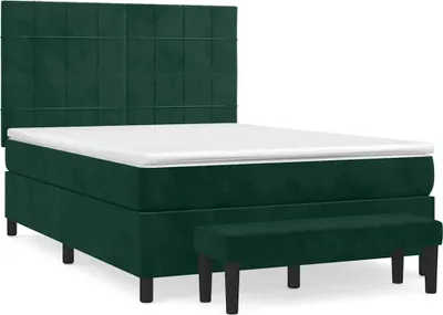 Produktbild von vidaXL Boxspringbett mit Matratze Dunkelgrün 140x200 cm Samt