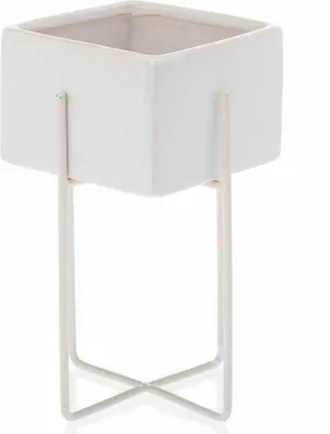 Produktbild von HowHomely Blumentopf Mizu 21 cm Höhe, Pflanzkübel mit Stander, Weiß Übertopf für garten balkon