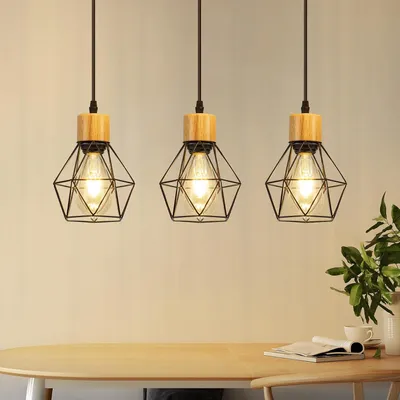 Image de ZMH Lampe suspendue de table à manger Lampe suspendue de salle à manger 3 flammes E27 Métal Cage de fer Abat-jour Lampe suspendue de cuisine (sans ampoules)
