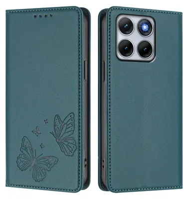 Produktbild von Lederhülle für Motorola Edge 70 Fusion, Schmetterling Prägung Leder Brieftasche Schutzhülle mit Ständer Grün