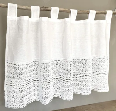Zdjęcie produktu dla Firanka dekoracyjna z haftowanymi zdobieniami, bawełna, biała, z haftowanym obszyciem, firanka w stylu wiejskim, firanka typu 793, zasłona okienna, 60 x 120 cm