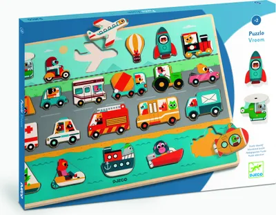 Produktbild von Djeco Holzpuzzle Vroom mit 22 Teilen, 42 x 30 cm, für Kinder ab 2 Jahren