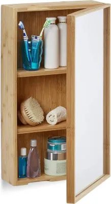 Immagine prodotto di Mobile da bagno in bambù con specchio 60x35x14 cm, colore naturale