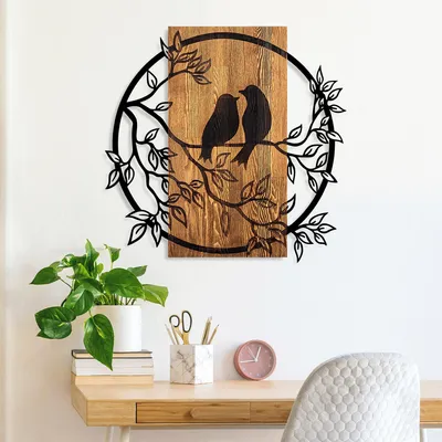 Immagine prodotto di Wallity, Couple Birds, Accessorio decorativo da parete in legno, 100% LEGNO / METALLO, noce, 57 x 59 cm