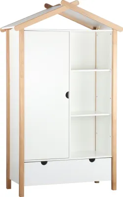 Produktbild von Möbilia Kleiderschrank | Haus Form | Kiefer, MDF | B 112 x T 51 x H 187 cm | weiß-natur | 12020003 | Serie SCHRANK