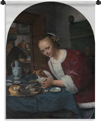 Produktbild von MuchoWow® Wandteppich Wandbehang Der kleine Austernfresser - Jan Steen 90x120 cm Tapisserie Dekoration Wandtuch - Wanddeko