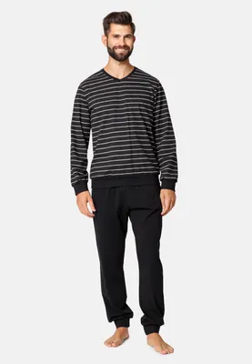 Produktbild von Ladeheid Herren Schlafanzug Zweiteiler Langarm Pyjama lang bunt aus Baumwolle LA40-220 (Schwarz Weiß, L)