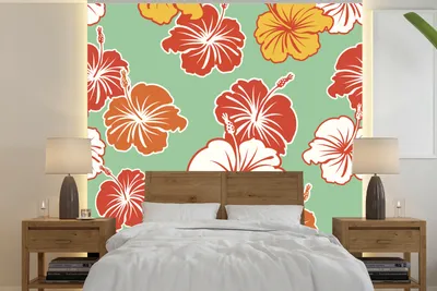 Produktbild von MuchoWow® Fototapete für Wohnzimmer oder Schlafzimmer Wandtapete Vinyl Motivtapete Eine Illustration mit Blumenmuster - 300x300 cm - Wanddekoration