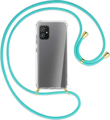 Produktbild von Handykette Backcover-Schutzhülle mit Band (Metall goldfarben) für Asus Zenfone 8 - türkis