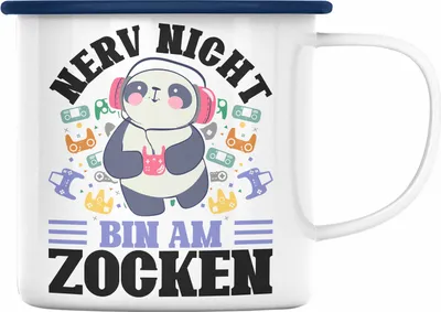 Produktbild von Trendation - Zocker Emaille Tasse Geschenk Nerv Nicht Bin Am Zocken Gamer Geschenkidee Lustiger Spruch Gaming (Blau)