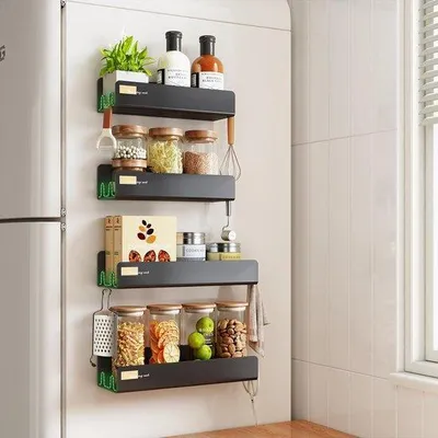 Obrázek produktu pro Magnetický regál na bylinky s 16 háčky, černý, multifunkční