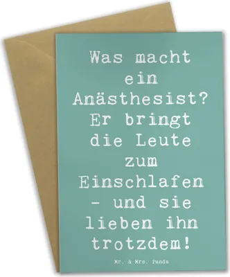 Produktbild von Mr. & Mrs. Panda Klappkarte Spruch Anästhesist Schlafprofi - Meeresbrise - Geschenk, Medizin, personalisierte Geschenke, Berufsprodukte, für, einladungskarten, Grußkarte