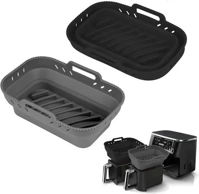 Image de Moules rectangulaires en silicone pour friteuse à air chaud - Pliables et résistants à la chaleur - Réutilisables - Revêtement antiadhésif - Lot de 2 (gris et noir)