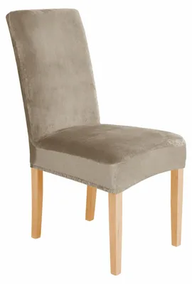 Produktbild von Stuhlhusse Stretch Beige - Samt - Universal - Esszimmer Stuhlbezug - 1 Stück