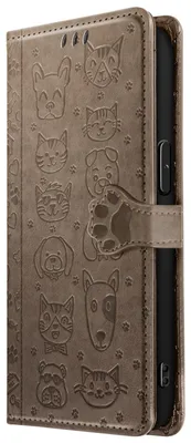 Zdjęcie produktu dla Avizar, etui z portfelem w kształcie kota i psa z podstawką do Apple iPhone 17e, szare
