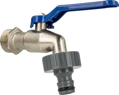 Produktbild von tecuro Kugelauslaufhahn Griff blau, 3/4 Zoll, mit Steckkupplung, MS vernickelt