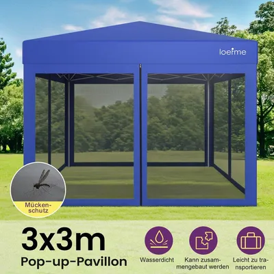 Produktbild von Pavillon 3x3 m Pop-Up Faltpavillon mit Seitenteilen und Moskitonetz wasserdicht Gartenzelt Partyzelt Gartenpavillon Terrassenzelt mit Tragebeutel Höhe 295
