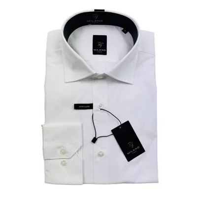 Produktbild von Milano Italy Herrenhemd Modern Fit Haifischkragen Langarm Baumwolle bügelleicht weiß Gr. 39