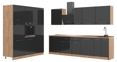 Imagen del producto de Mueble de cocina Vicco Fame-Line Antracita alto brillo/Roble dorado 460 cm, ET Roble, Model 63786