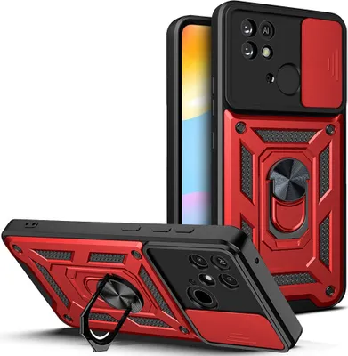 Immagine prodotto di Custodia Redmi 10C con anello, supporto, protezione fotocamera, paraurti in TPU, custodia in silicone per Xiaomi Redmi 10C rosso