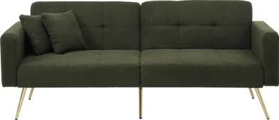 Produktbild von Schlafsofa 175x64cm  Samt Grün mit Bettfunktion Tagesbett Daybett Verstellbarem Winkel Goldenen Beinen Mit Kissen und seitlichen Aufbewahrungstaschen