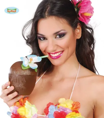 Produktbild von Kokosnuss Becher mit Strohhalm für Beach Party