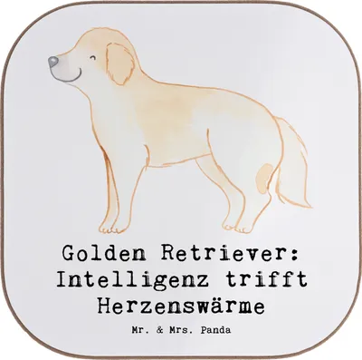 Produktbild von Mr. & Mrs. Panda Untersetzer für Gläser Golden Retriever Liebe - Weiß - Geschenk, Coaster, Hunderasse, Getränkeuntersetzer, Tassen, gläseruntersetzer, treuer Begleiter