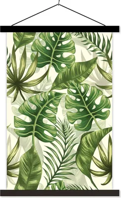 Produktbild von MuchoWow® Textilposter Monstera - Illustration - Weiß - Mädchen - Kinder - Jungen 120x180 cm mit schwarzem Rahmen - Fotos