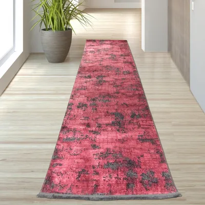 Produktbild von Moderner Teppich in Abstraktem Design in Rot auf Schwarz Größe - 80 x 300 cm