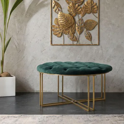 Image de Pouf 90 x 49 x 90 cm métal tissu or vert
