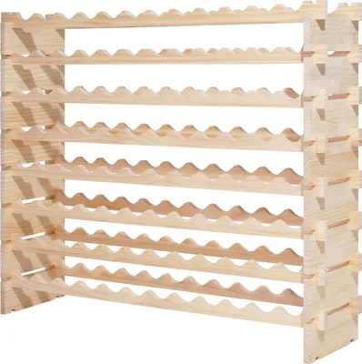 Image de SucceBuy Casier à vin modulaire empilable pour 96 bouteilles, 8 niveaux, casier à bouteilles robuste avec une capacité de charge de 112 kg, casier à bouteilles de vin stable pour la cuisine, la cave à vin ou le bar, porte-bouteilles en bois naturel