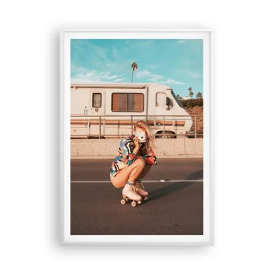Produktbild von Gerahmtes Poster - Weißer Rahmen - Reise Frau Rollschuhe - 70x100 cm - Wand Bild - Wanddeko - Wandbilder - Kunstposter - Wandposter - Bilderrahmen - Bilder - Kunstdruck - P2WPA70x100-5079