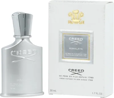 A bottle of Creed Himalaya Eau de Parfum and its packaging are displayed against a white background.