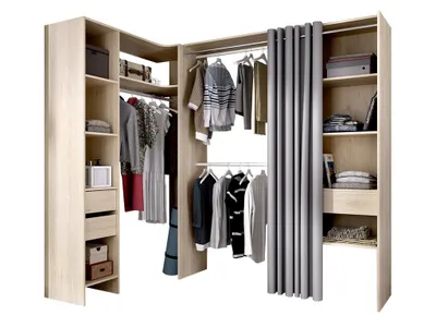 Produktbild von Eckkleiderschrank Kleiderschranksystem - B. 164/214 cm - Eichefarben & Grau - GONTRAN