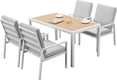 Produktbild von MeXo Gartenmöbel-Sets Essgruppe mit dicke Kissen & Großer Esstisch für 4 Personen, Outdoor Indoor, Balkon/Garten/Terrasse(Sitzgruppe, Aluminiumrahmen)
