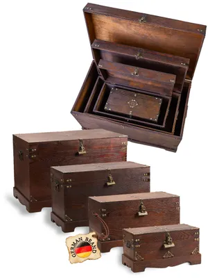 Produktbild von Kingpower Schatztruhe aus Holz mit Schloss 4er Set Schatzkiste