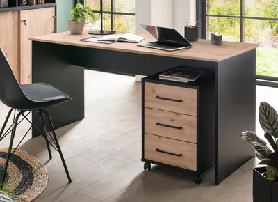 Produktbild von Schreibtisch Set 2-teilig ALNWICK-80 in schwarz mit Eiche