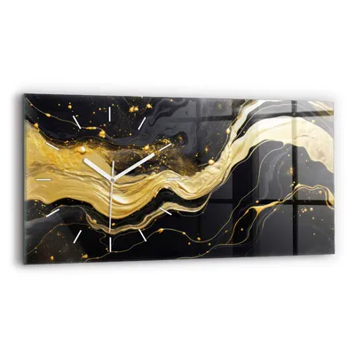 Produktbild von Wallfluent Wanduhr – Stilles Quarzuhrwerk - Uhr Dekoration Wohnzimmer Schlafzimmer Küche - Zifferblatt mit Strichen - weiße Zeiger - 60x30 cm - Goldener Marmor